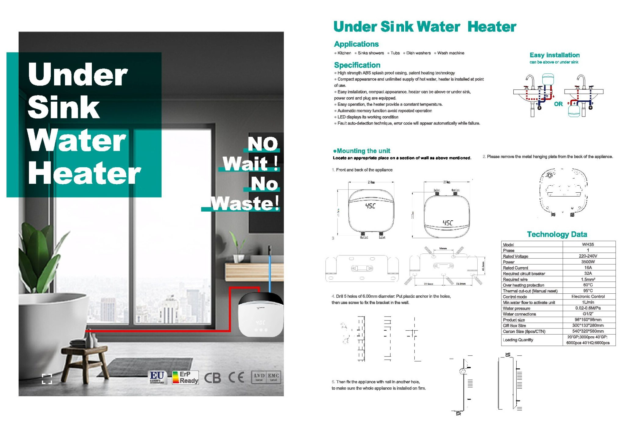 3500w/220v Instant Water Heater Startec Air Conditioner A Colours